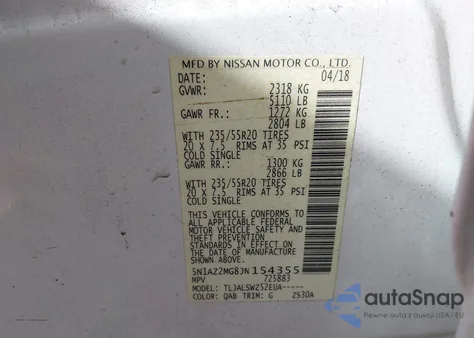 2018 Nissan Murano Platinum from USA, damaged, VIN 5N1AZ2MG8JN154355